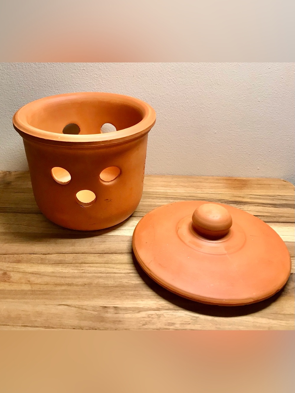 HIMARK Terracotta Clay Garlic Pot Keeper Lid Set Made In Portugul